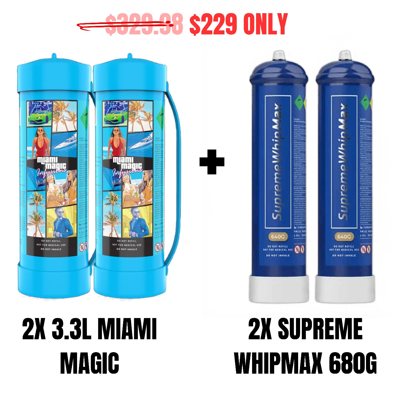 2 x MEGA 3.3L Miami Magic + 2 x SupremeWhip Max 1.1L Tanks