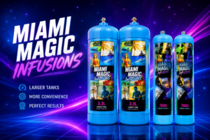 Miami Magic Infusions cream charger tanks in 3.3L and 700g sizes